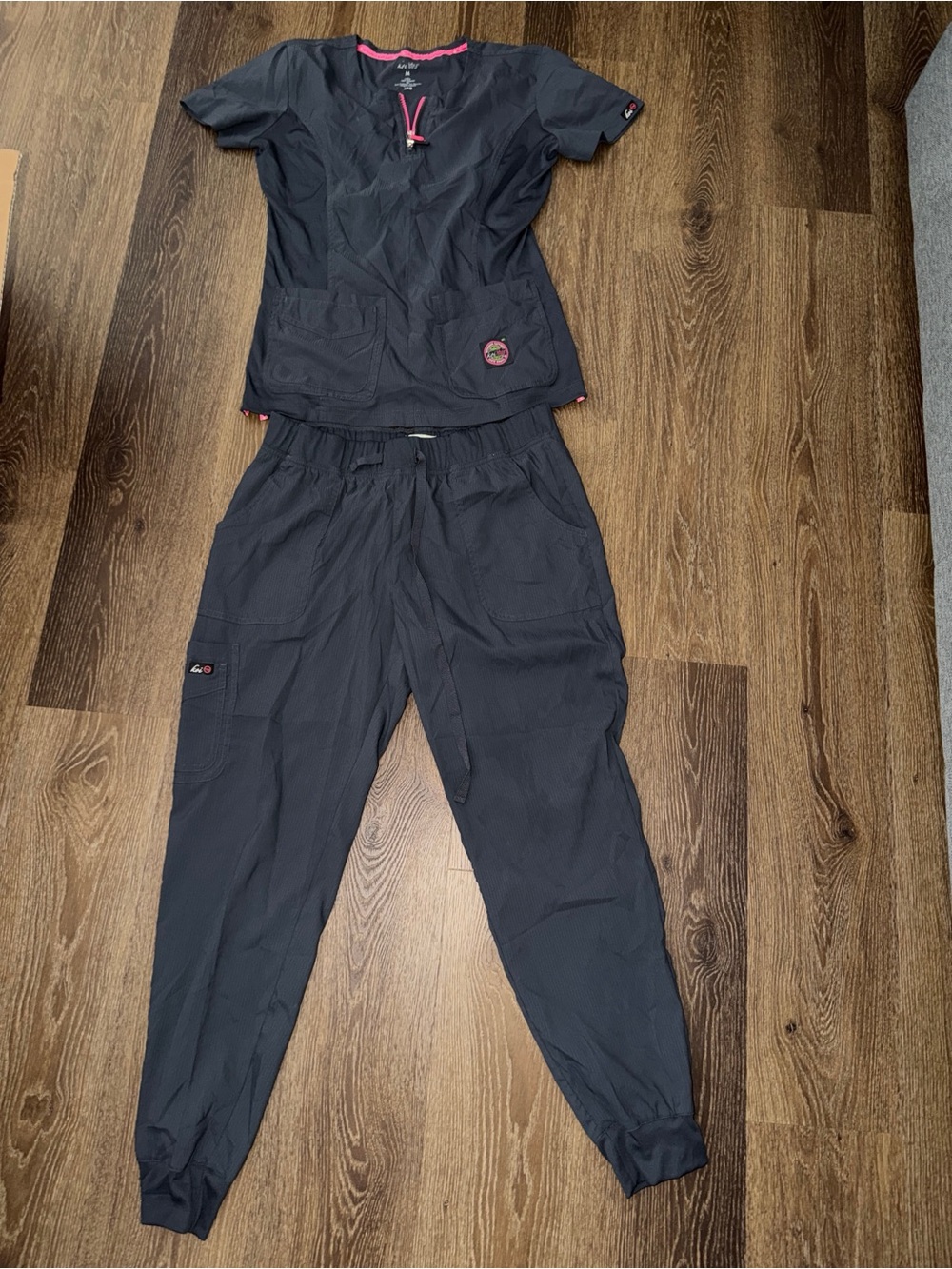 Women's Navy Jogger Scrub Pants with Pink Trim - Comfortable Workwear